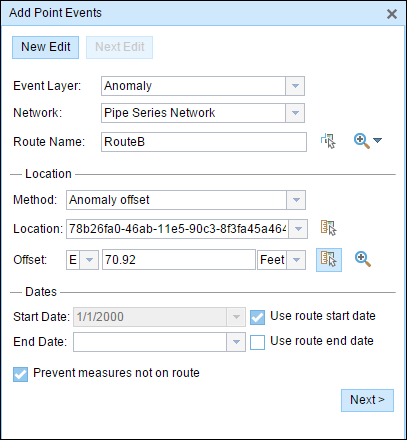 Add Point Events dialog box Add Point Events dialog box
